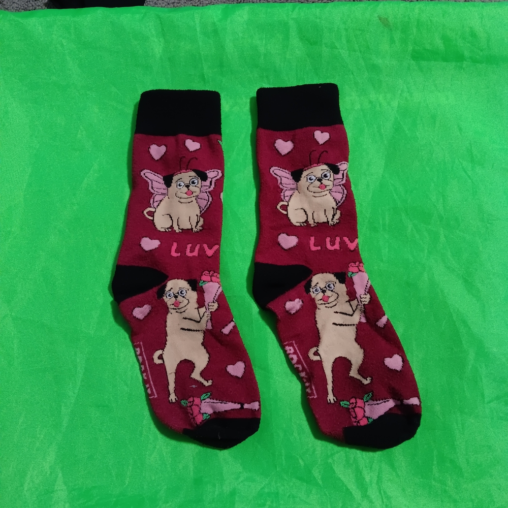 Pug Dog Socks - Red and Black